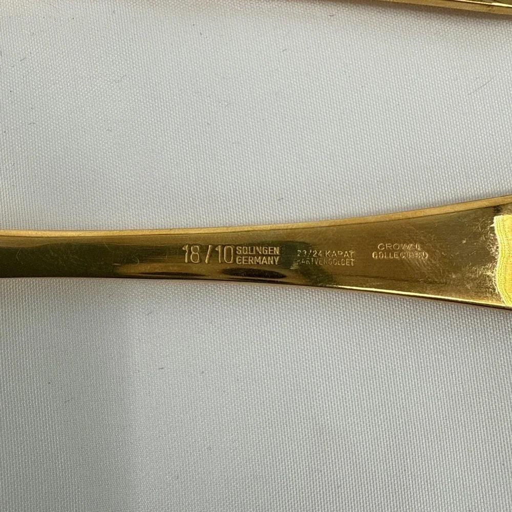 Solingen 18/10 23/24K Gold Plated Hartvergoldet Crown Collection Cold Meat Forks